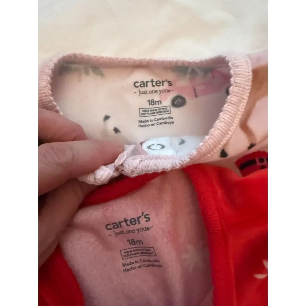 Pair of Carter's Infant Girl Christmas Footed Pajamas Size 18 months EUC